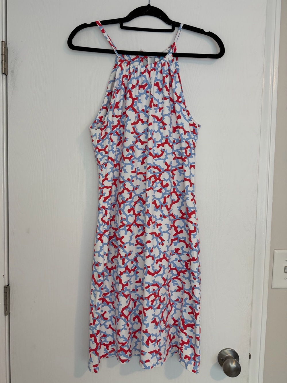 J. McLaughlin Maria Halter Dress Women White Blue Coral Print Beach Vacation